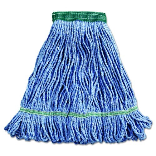 Mop Heads | Boardwalk BWK502BLEA 5 in. Headband Super Loop Cotton/Synthetic Fiber Wet Mop Heads - Blue, Medium image number 0