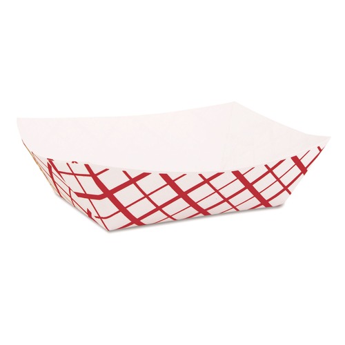 Food Trays & Liners | SCT SCH 0413 1 lbs. Capacity Paper Food Baskets - Red/White (1000/Carton) image number 0