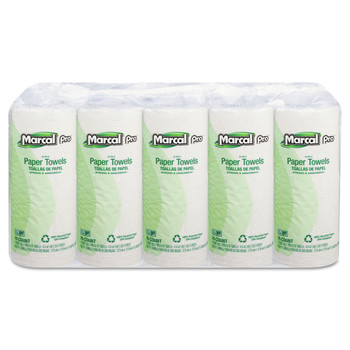 Marcal PRO MAC 610 11 in. x 9 in. 2-Ply 100 Percent Premium Recycled Perforated Kitchen Roll Towels - White (15/Carton)