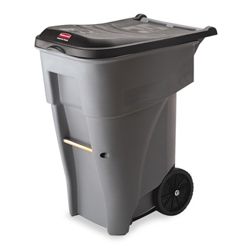 Rubbermaid Commercial FG9W2100GRAY 65 Gallon Square Polyethylene Brute Rollout Heavy-Duty Waste Container - Gray