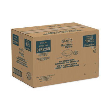 SMALLWARES | Dart CTR32BD 7 in. x 3.4 in. 32 oz. Tamper-Resistant Plastic Bowls with Dome Lid - Clear (150/Carton)