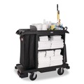 Janitorial & Housekeeping Carts | Rubbermaid Commercial 2202585 23 in. x 53.12 in. x 19.1 in. 3-Shelf Compact Plastic Housekeeping Cart - Black image number 3