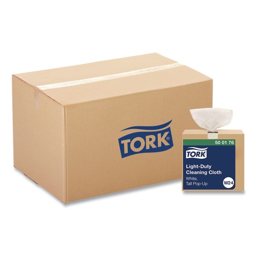 Cleaning Cloths & Wipes | Tork 500176 1-Ply 8.3 in. x 16.1 in. Light Duty Cleaning Cloth Pop Up Box - White (10/Carton) image number 0
