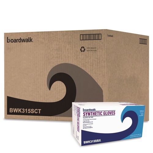 Food Service Disposable & Single Use Gloves | Boardwalk BWK315SCT 4 mil 9.5 in. Long Powder-Free Synthetic Vinyl Gloves - Small, Cream (100/Box, 10 Boxes/Carton) image number 0