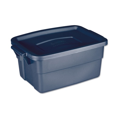 Office Boxes & Bins | Rubbermaid RMRT030003 10.63 in. x 15.69 in. x 7 in. 3 gal. Roughneck Storage Box - Dark Indigo Metallic image number 0