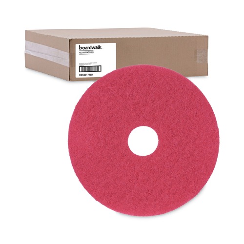 Floor Pads-Cleaning, Buffing & Polishing | Boardwalk BWK4017RED 17 in. Diameter Buffing Floor Pads - Red (5/Carton) image number 0