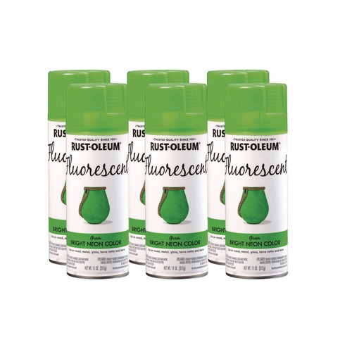 Paint & Paint Supplies | Rust-Oleum 342417 Specialty Fluorescent Spray Paint, Flat Fluorescent Green, 11 oz Aerosol Can, 6/Carton image number 0