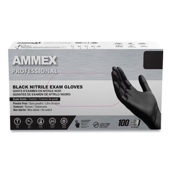 EXAM AND SURGICAL GLOVES | Ammex ABNPF46100 9.5 in. Long 3 mil Powder-Free Nitrile Exam Gloves - Large/Black (1000/Carton)
