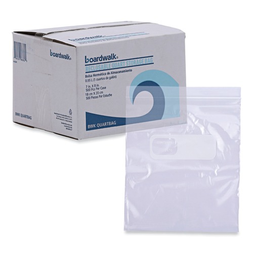Resealable Bags | Boardwalk BWKQUARTBAG 7 in. x 8 in. Quart Reclosable Food Storage Bags - Clear (500/Box) image number 0