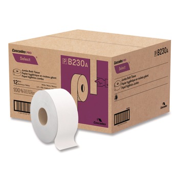 PRODUCTS | Cascades PRO B230 3.3 in. x 750 ft. 2-Ply Septic Safe Select Jumbo Bath Tissue - White (12/Carton)