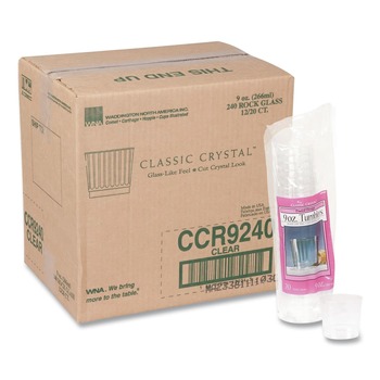 BEVERAGE GLASSES | WNA WNA CCR9240 9 oz. Rocks Fluted Squat Classic Crystal Plastic Tumblers - Clear (20/Pack, 12 Packs/Carton)