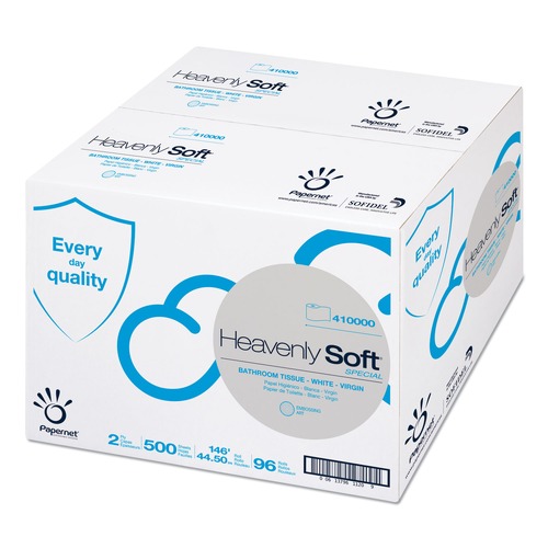 Cleaning Cloths & Wipes | Papernet 410000 Heavenly Soft Toilet Tissue Septic Safe 2-Ply White 3.5-in x 146 ft 500 Sheets/Roll 96 Rolls/Carton image number 0