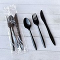 Cutlery Kits | Boardwalk BWK3KITBLPP 3-Piece Mediumweight Plastic Fork/Knife/Spoon Polypropylene Cutlery Kit - Black (250/Carton) image number 2