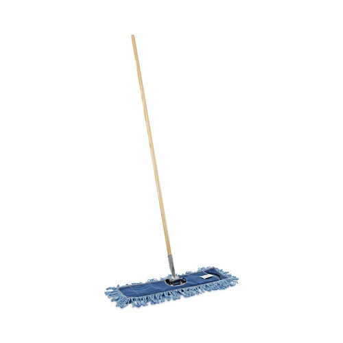 Floor Dusters & Accessories | Boardwalk BWKHL245BSPC 24 in. x 5 in. Synthetic Head 60 in. Wood/Metal Handle Dry Mopping Kit - Blue Head/Natural Handle (1-Kit) image number 0