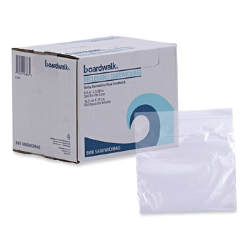 RESEALABLE BAGS | Boardwalk BWKSANDWICHBAG 1.15 mil 6.5 in. x 5.8 in. Reclosable Food Storage Sandwich Bags - Clear (500/Box)