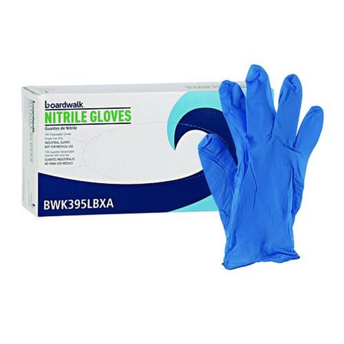 Food Service Disposable & Single Use Gloves | Boardwalk 395LBXA 5 mil Disposable General-Purpose Powder-Free Nitrile Gloves - Large, Blue (100/Box) image number 0