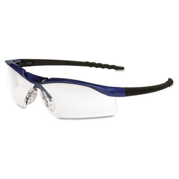 JANITORIAL | MCR Safety DL310AF Dallas Wraparound Safety Glasses - Metallic Blue Frame/Clear Anti-Fog Lens