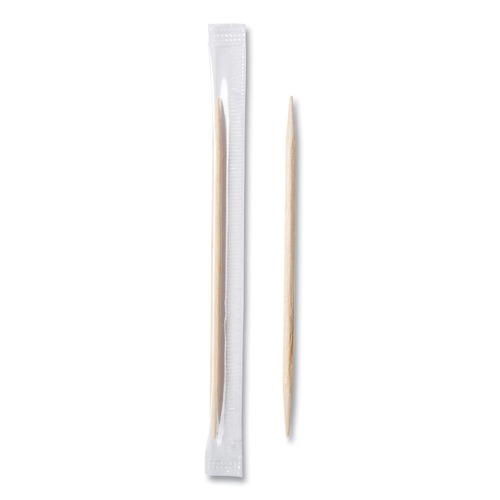 Straws/Stems/Sticks | AmerCareRoyal RM115 2.5 in. Mint Cello-Wrapped Wood Toothpicks - Natural (15000/Carton) image number 0