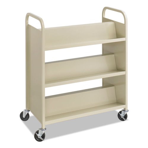 Carts | Safco 5357SA 36 in. x 18.5 in. x 43.5 in. 300 lbs. Capacity 6 Shelves Metal Steel Double-Sided Book Cart -  Sand image number 0