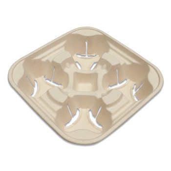 CUP TRAYS | World Centric CCFB4LF 8 oz to 22 oz Fiber Cup Carriers - Natural (600/Carton)