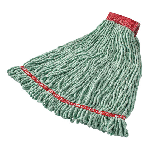 Mop Heads | Rubbermaid Commercial FGA25306GR00 5 in. Red Headband Web Foot Shrinkless Looped-End Cotton/Synthetic Wet Mop Head - Large, Green image number 0