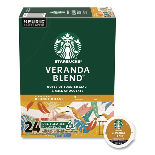 Coffee - Caffeinated | Starbucks 12434950 Coffee K-Cups Pack - Veranda Blend (24/Box) image number 0