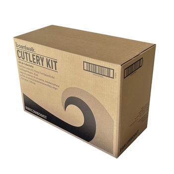 Boardwalk BWKCOMBO6KIT 6-Piece 5.86 in. Plastic Fork/Knife/Napkin/Pepper/Salt/Spoon Cutlery Kit - Black (250/Carton)