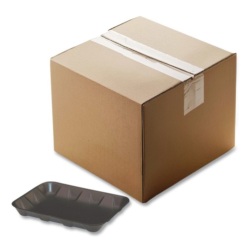 Food Containers & Lids | Pactiv Corp. 51P904D 9.58 in. x 7.08 in. x 1.25 in. #4D Foam Supermarket Tray - Black (400/Carton) image number 0