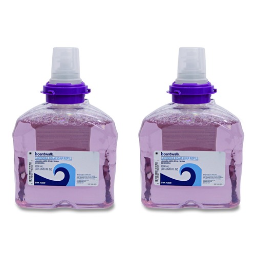 Soap Refills | Boardwalk 5361-02-GCE00LP 1200 mL Lavender Foam Soap Refill - Cranberry Scent (2/Carton) image number 0