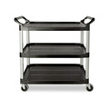 Carts | Rubbermaid Commercial FG409100BLA 40.63 in. x 20 in. x 37.81 in. 300 lbs. Capacity 3 Shelves Plastic Xtra Utility Cart with Open Sides - Black image number 2