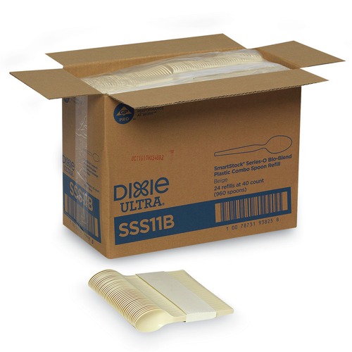 Disposable Spoons | Dixie SSS11B SmartStock Series-O 6 in. Mediumweight Bio-Blend Plastic Cutlery Spoons Refill - Beige (40/Pack, 24 Packs/Carton) image number 0