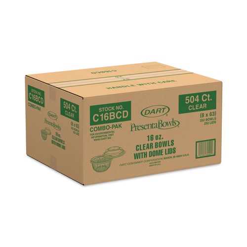 Food Containers & Lids | Dart C16BCD 16 oz. PresentaBowls Plastic Bowl/Lid Combo-Paks - Clear (504/Carton) image number 0