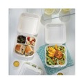 Food Containers & Lids | Pactiv Corp. YMCH08030001 EarthChoice 7.8 in. x 7.8 in. x 2.8 in. Bagasse Hinged Lid 3-Compartment Container with Dual Tab Lock - Natural (150/Carton) image number 4