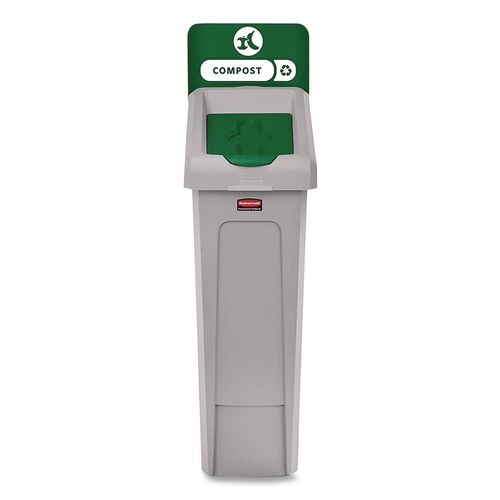 Indoor Waste Receptacles | Rubbermaid Commercial 2185051 Slim Jim Recycling Station Kit 1-Stream Compost 23 gal Plastic Green/Gray image number 0