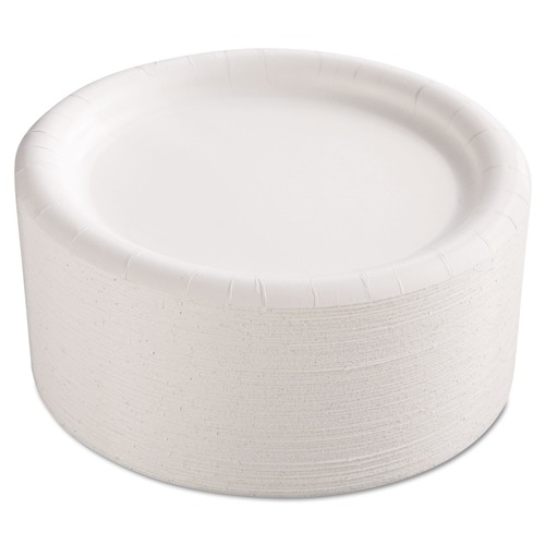 Plates | AJM Packaging Corporation AJM CP9AJCWWH14 9 in. Diameter Premium Coated Paper Plates - White (125/Pack, 4 Packs/Carton) image number 0