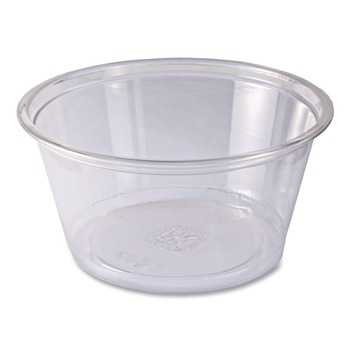 FOOD STORAGE CONTAINERS AND LIDS | Pactiv Evergreen 9501008 Recycleware 3.6 in. x 2.6 in. x 1.8 in. 5 oz Plastic Deli Containers - Clear (1000/Carton)
