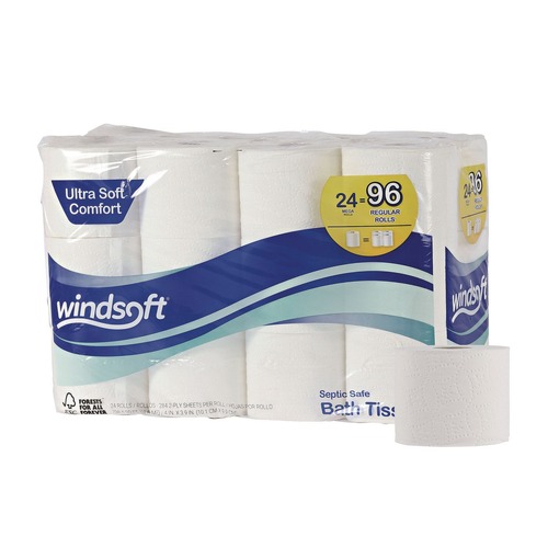 Perforated Roll & Hand Towels | Windsoft SOD418230 2-Ply Septic Safe Premium Bath Tissue - White (24 Rolls/Carton) image number 0