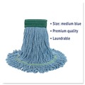 Mop Heads | Boardwalk BWK502BLEA 5 in. Headband Super Loop Cotton/Synthetic Fiber Wet Mop Heads - Blue, Medium image number 6
