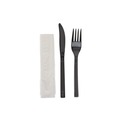 Cutlery Kits | Pactiv Corp. GKFKNECH Individually Wrapped Heavyweight Plastic Gardenware Cutlery Fork/Knife/Napkin Kit - Black (500/Carton) image number 1