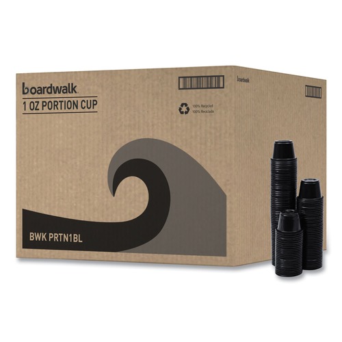 Cups | Boardwalk BWKPRTN1BL 1 oz. Polypropylene Souffle/Portion Cups - Black (2500/Carton) image number 0