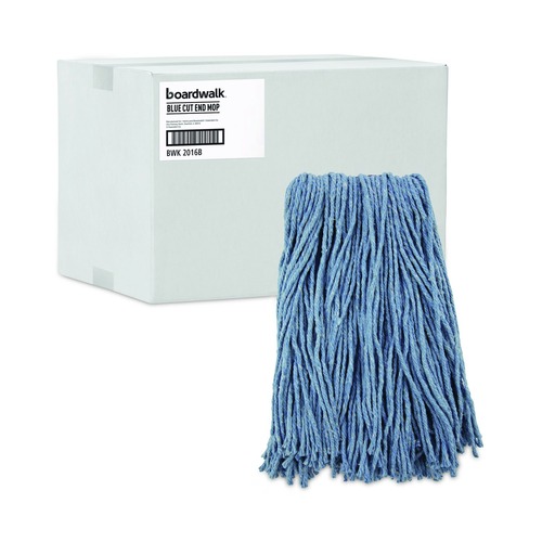 Mop Heads | Boardwalk BWK2016B #16 Cut-End Standard Head Cotton/Synthetic Fiber Mop Head - Blue (12/Carton) image number 0