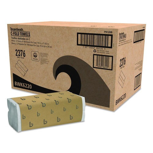 Perforated Roll & Hand Towels | Boardwalk 8128 C-Fold Paper Towels - White (12/Carton) image number 0