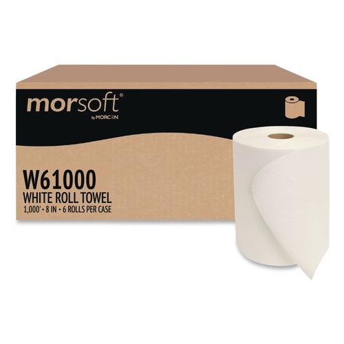 Perforated Roll & Hand Towels | Morcon Paper W61000 Morsoft 8 in. x 1000 ft. 1-Ply Universal Roll Towels - White (6/Carton) image number 0