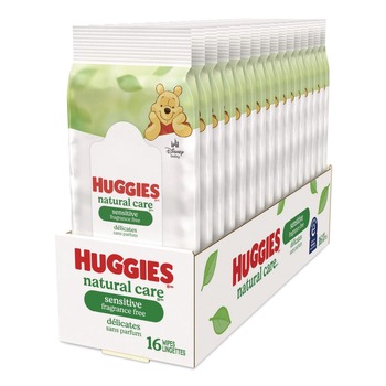 Huggies 40706 6.6 in. x 6.86 in. Natural Care Sensitive Baby Wipes - Unscented, White (16/Pack)