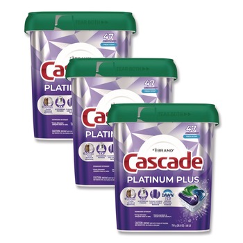 Cascade 80798635 Platinum Plus 28.4 oz. Tub ActionPacs Dishwasher Detergent Pods - Fresh Scent (3/Carton)