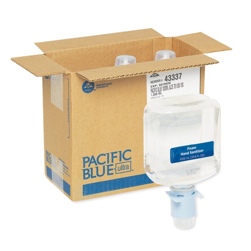 Hand Sanitizers | Georgia Pacific Professional 43337 Pacific Blue Ultra 1,000 mL Bottle Automated Sanitizer Dispenser Refill Foam Hand Sanitizer - Fragrance-Free (3/Carton) image number 0