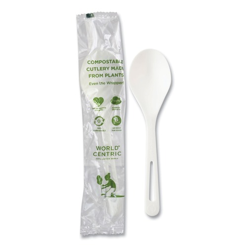 Disposable Spoons | World Centric SO-PS-I TPLA Compostable Cutlery Soup Spoon - White (750/Carton) image number 0