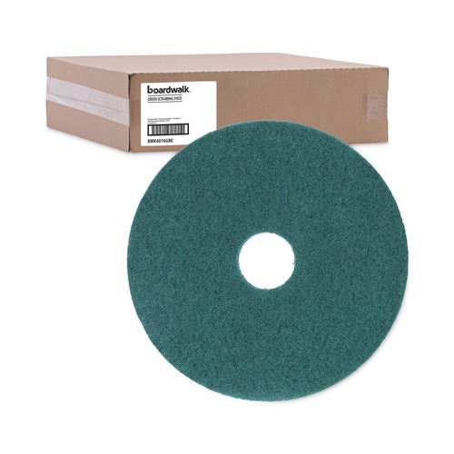 Floor Pads-Stripping | Boardwalk BWK4016GRE 16 in. Diameter Heavy-Duty Scrubbing Floor Pads - Green (5/Carton) image number 0