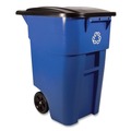 Outdoor Waste Receptacles | Rubbermaid Commercial FG9W2773BLUE Brute 50-Gallon Square Recycling Rollout Container - Blue image number 2