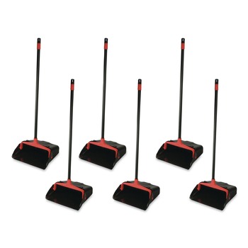 Nexstep Commercial Products 96208 30 in. Handle 13 in. x 35 in. Maxi-Plus Plastic Lobby Dust Pan with Rear Wheels - Black (6/Carton)